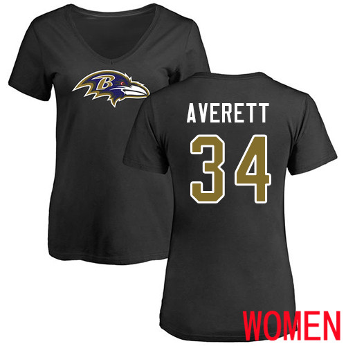 Baltimore Ravens Black Women Anthony Averett Name and Number Logo NFL Football #34 T Shirt->nfl t-shirts->Sports Accessory